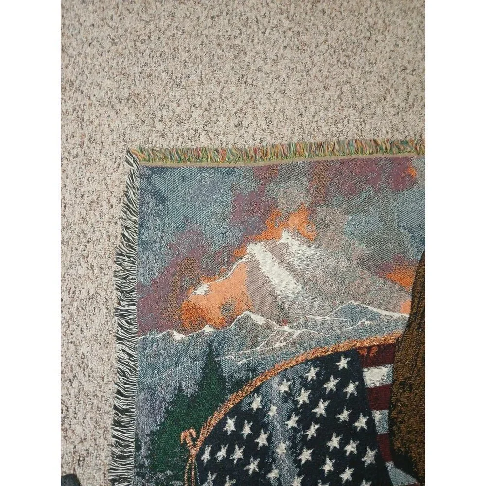 Bald Eagle Blanket Tapestry Ruane Manning Art Throw  American Flag 69”x 54